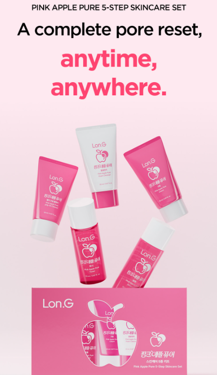 LON.G Pink Apple Pure 5-Step Skincare Travel Set